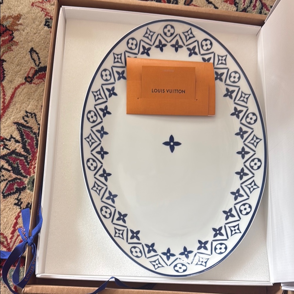 Louis Vuitton Blue and White Oval Plate
